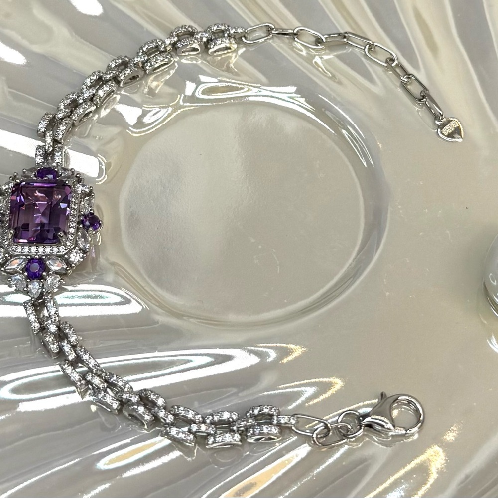 BA6 4.5CT Natural Amethyst WATCH BAND Bracelet Rhodium plated Sterling S925 - Picture 5 of 6
